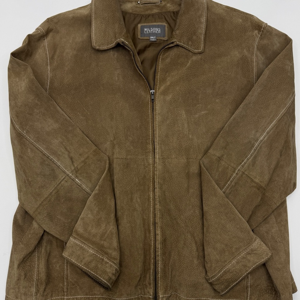Wilsons Leather Men's Olive-Brown Suede Zip Shirt Jacket